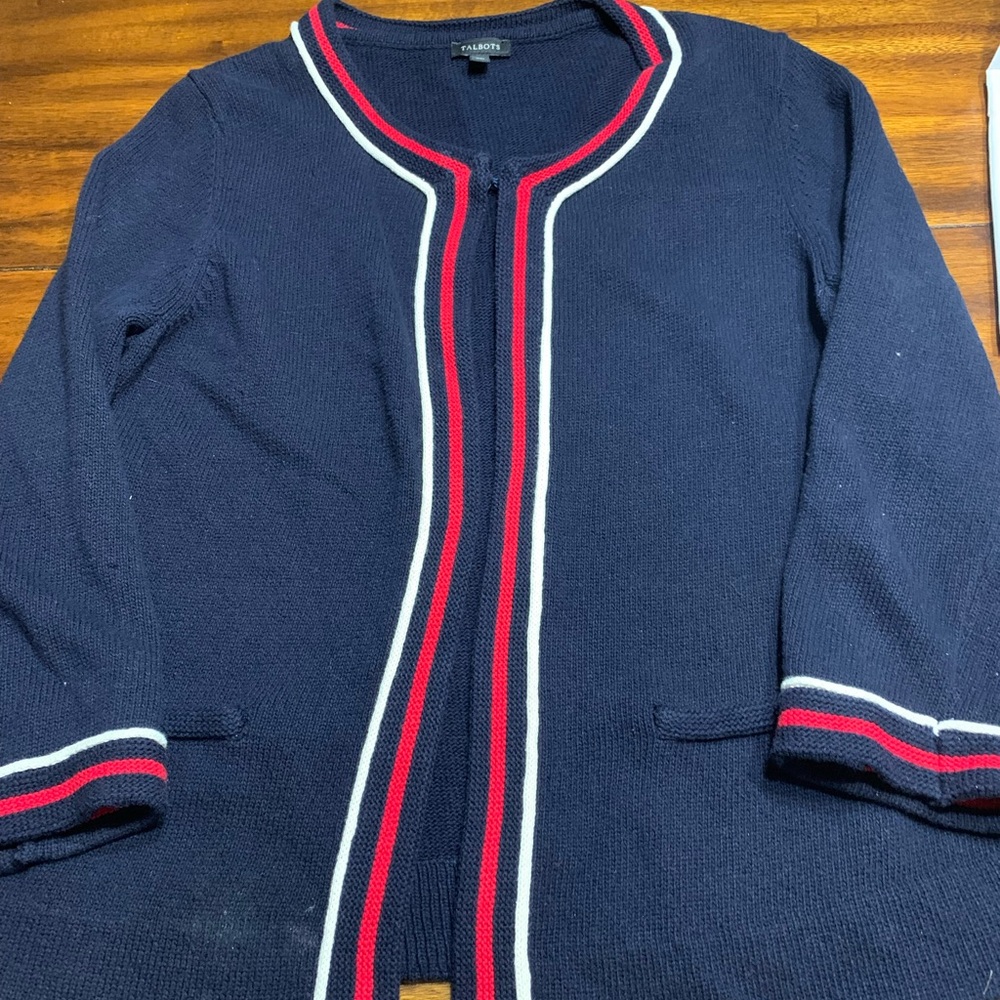 Vintage Talbots Navy Sweater with Red and White Accents